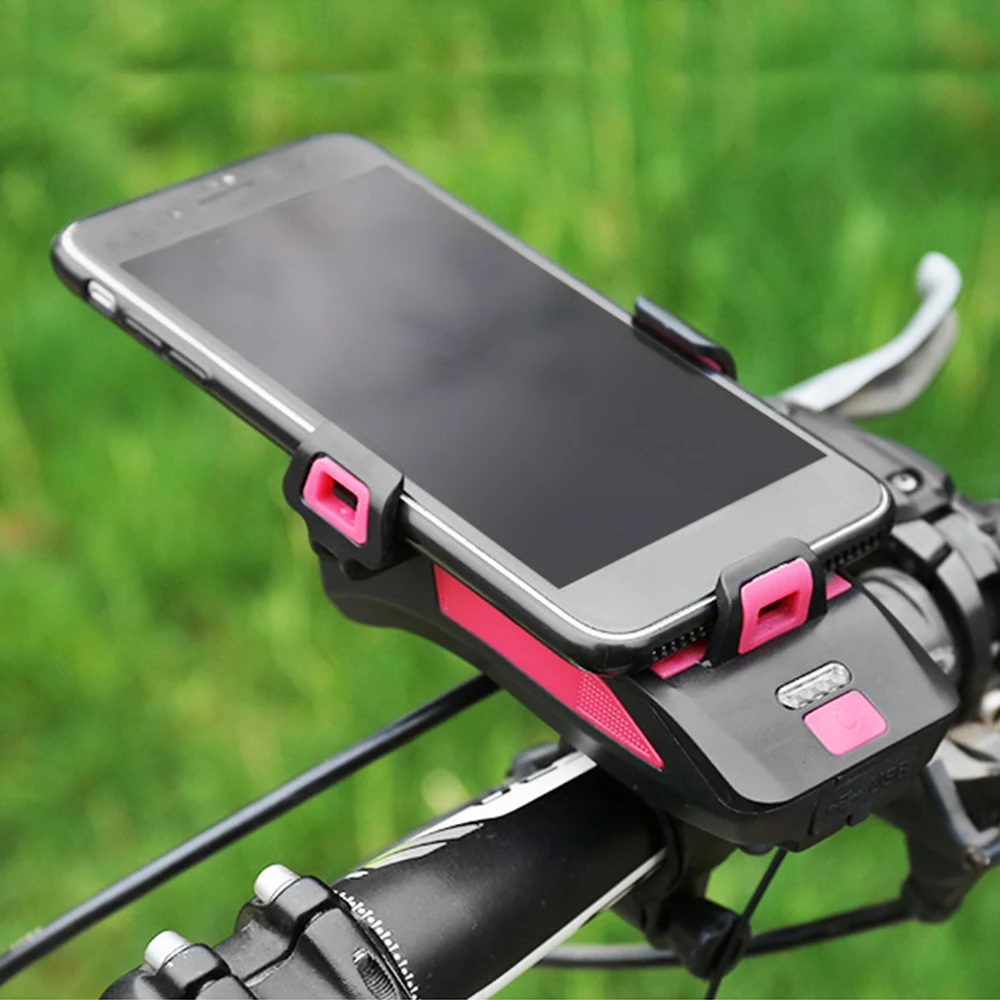 4 IN1 Bike Light USB Bicycle Horn Lamp with Mobile Phone Bracket 250 Lumens Bike Flashlight Cycling Headlight 3 Lighting Modes