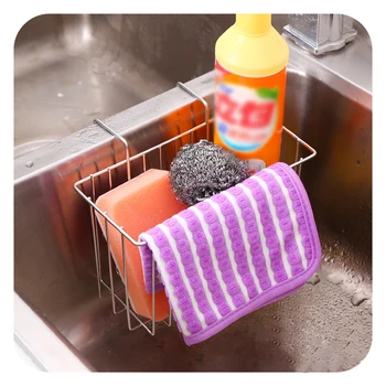

1PC Drying Basket Kitchen Wrought Iron Drain Rack Brush Sponge For Sink Storage Drainage Holder Gadget Organizer White