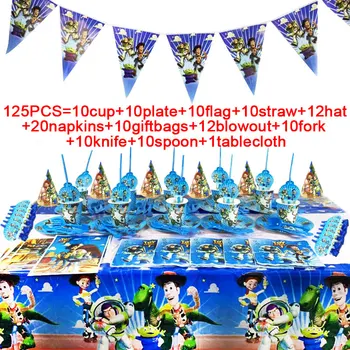 

Toy Story Theme Buzz Light Year Kids Party Supplies Set Paper Straws Hat Flag Birthday Decorations Kids Party Supplies Blowouts