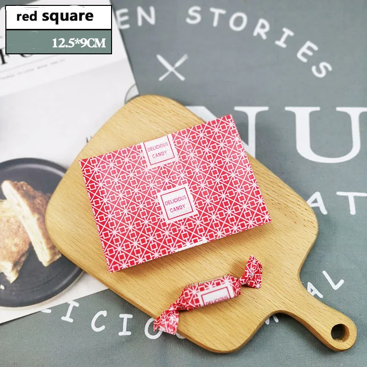 red square 500 шт/партия разнообразная упаковка для хлебобулочных изделий Nougat wrap Baby Shower Festival Свадебная вечеринка подарок упаковочная бумага для конфет - Цвет: red square