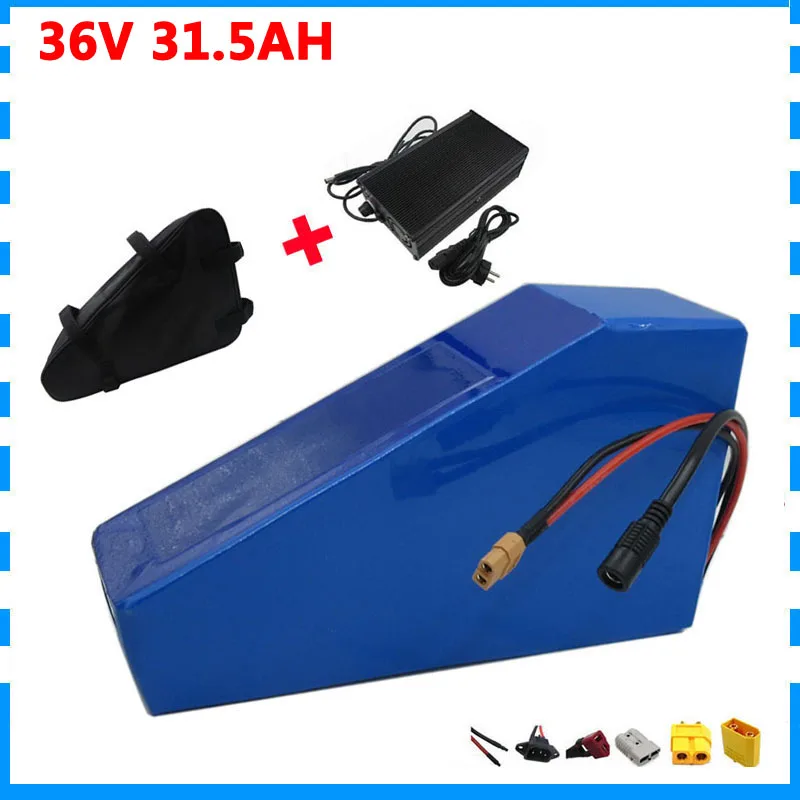 

1500W 36V lithium battery 31AH Electric bike battery 36V 31.5AH Triangle battery use 35E Cell 50A BMS With free bag 5A Charger
