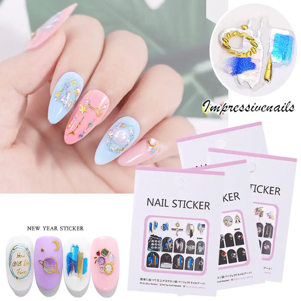 XY Fancy Adhesive-self Nail Art Stickers 3D Gold& Silver Metalic Nail Decorations Nail Sticker DIY Decal