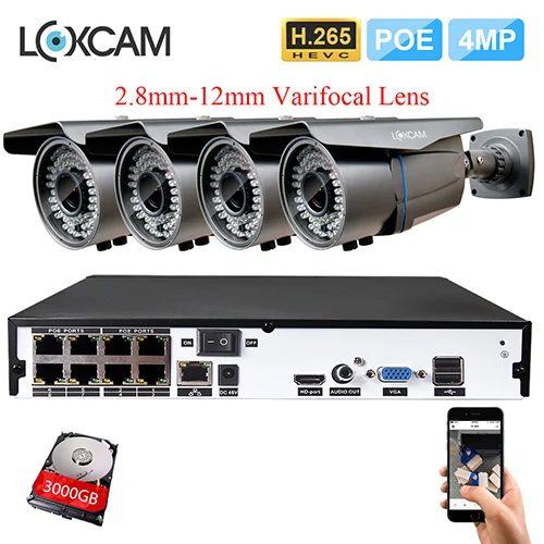 H.265 CCTV система NVR 8Ch 4MP POE NVR Kit 8 шт. 4.0MP POE ip-камера видеонаблюдения с поддержкой Wi Камера 2,8-12 мм объектив с переменным фокусным расстоянием P2P видеонаблюдение Системы - Цвет: 8CH NVR x 4 Cameras