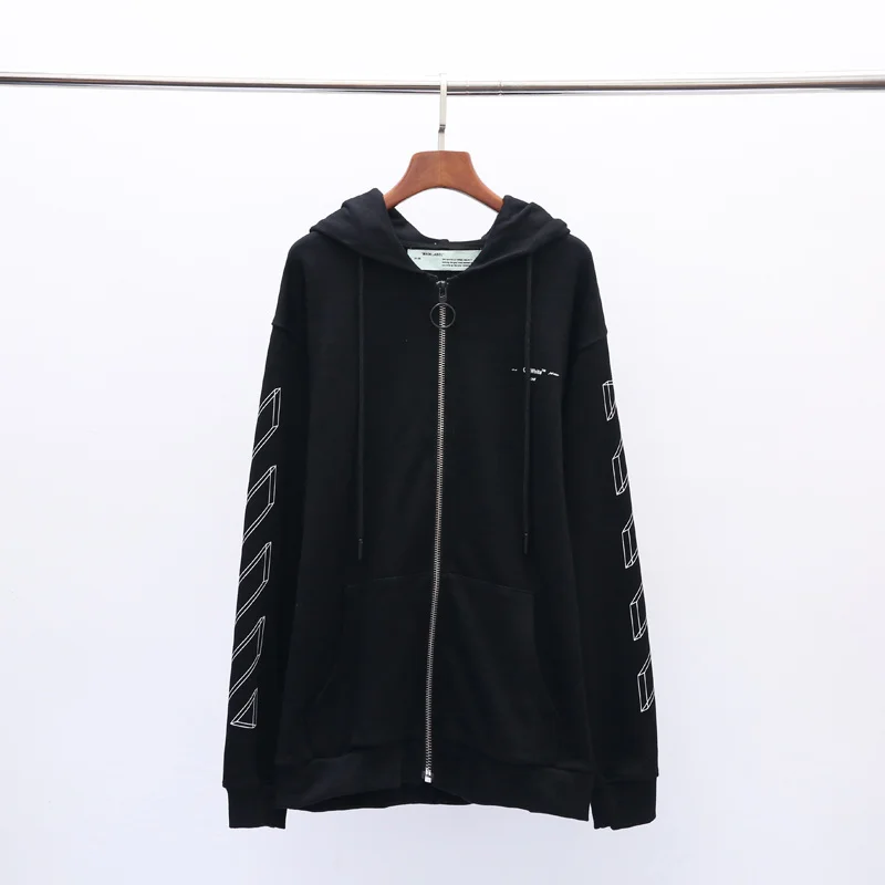 19ss Off-White OW 3D arrow для мужчин и женщин унисекс для влюбленных Модный хлопковый Повседневный кардиган на молнии толстовка с капюшоном Свободная куртка