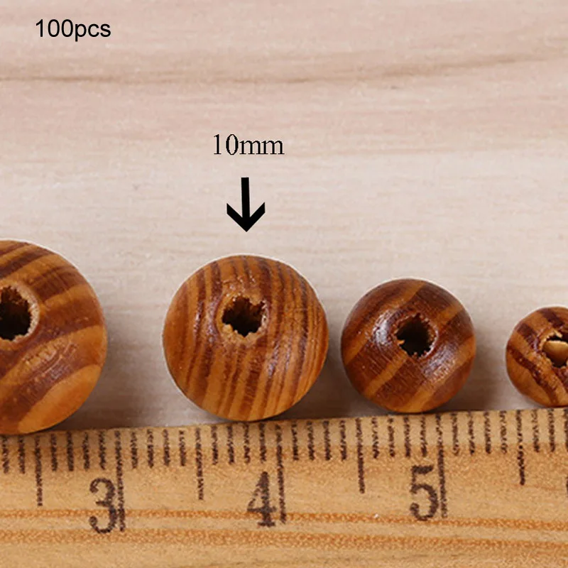 10mm 100pcs Аксессуары для одежды детские игрушки «сделай сам» пустышка зажим круглое деревянное сиденье Подушка бусины из натурального дерева DIY ремесла сосновая полоса - Цвет: 10mm 100pcs