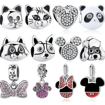 

100% Authentic 925 Sterling Silver Animal Dog Mickey Minnie Charm Beads Fit Original Pandora Charm Bracelet DIY Silver Jewelry