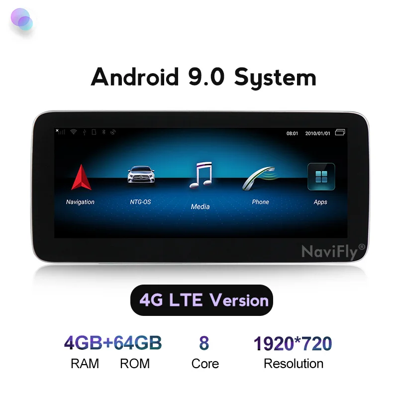 64G 8Core NaviFly 10,2" Android 9,0 8 ядерный автомобильный мультимедийный плеер для Mercedes Benz C Class W204 2008-2010 NTG 4,0 с gps 4G ips экраном - Цвет: 64G 8Core
