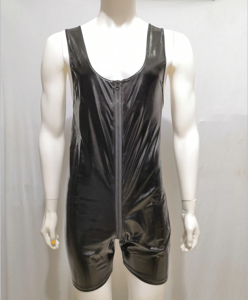 

Men Latex PVC Catsuit Sexy Lingerie Faux Leather bodysuit lingerie gay fetish cosplay open crotch hot Erotic nightwear costumes