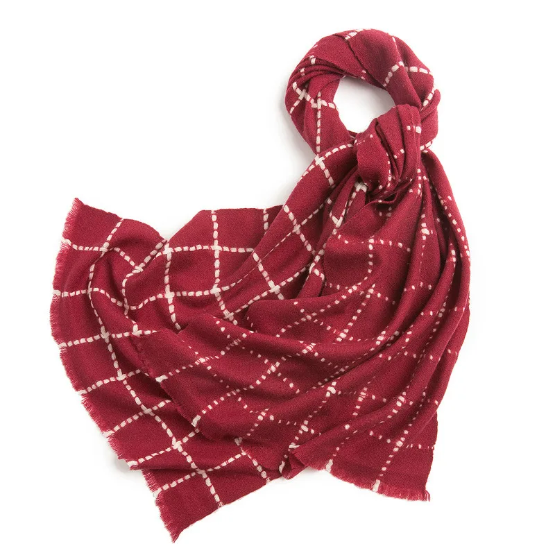 Winered Модный маленький клетчатый шарф из шерсти для женский зимний шарф обертывания 180x50 см - Цвет: Winered