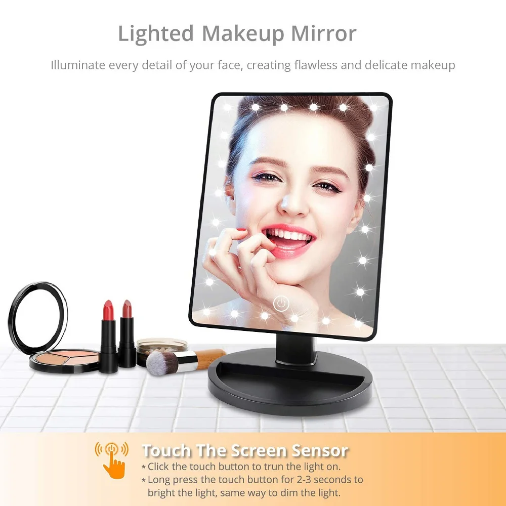 

Mirrors 360 Degrees Rotation Makeup Mirror Adjustable 16/22 Leds Lighted LED Touch Screen Portable Luminous Mirrors Dropship