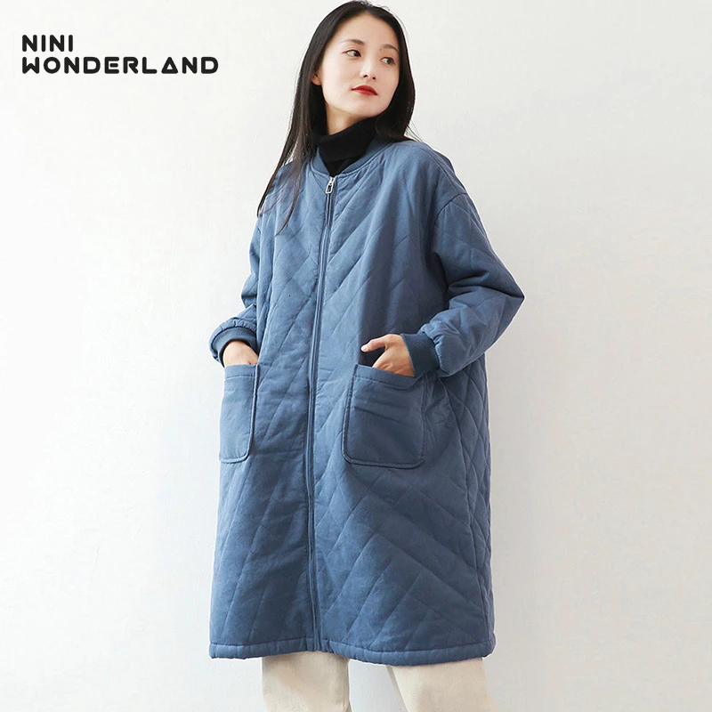 Женская теплая парка NINI WONDERLAND, длинное свободное пальто-кардиган из хлопка, однотонная модель верхней одежды большого размера на зиму