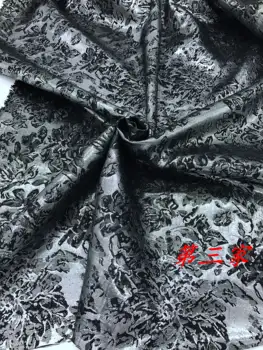 

free ship viscose fabric black with silver damask fabric