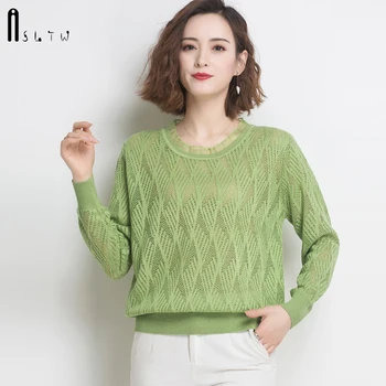 

ASLTW Women's Sweater 2020 Fashion Spring Hollow Women Long Sleeve Jumper Pullover Sweater Pull Femme Solid Lovely Sweater Women