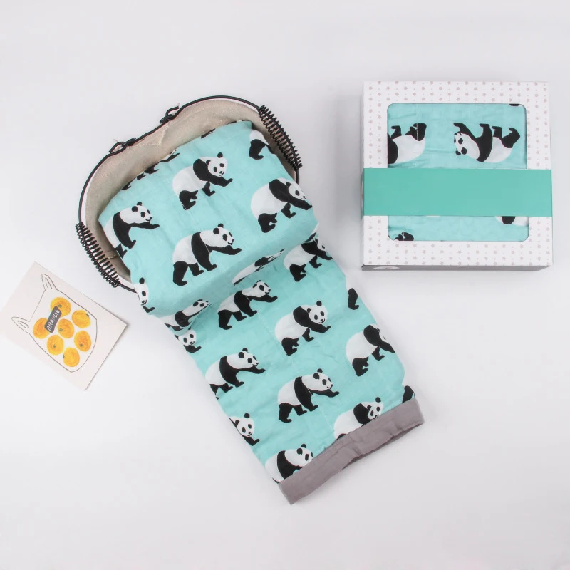 Four-layer Panda New Cotton Baby Blankets Newborn Soft Organic Cotton Baby Blanket Muslin Swaddle Wrap Feeding Burp Cloth Towel Scarf Baby Stuff - Цвет: Four-layer Panda