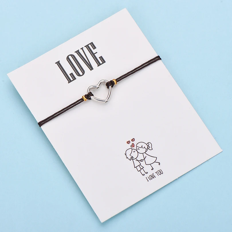 IYOE Wish Card браслеты с сердечком для любви подарок для пары полое сердце многоцветная веревка для женщин и мужчин браслет подарок на день рождения - Окраска металла: 2