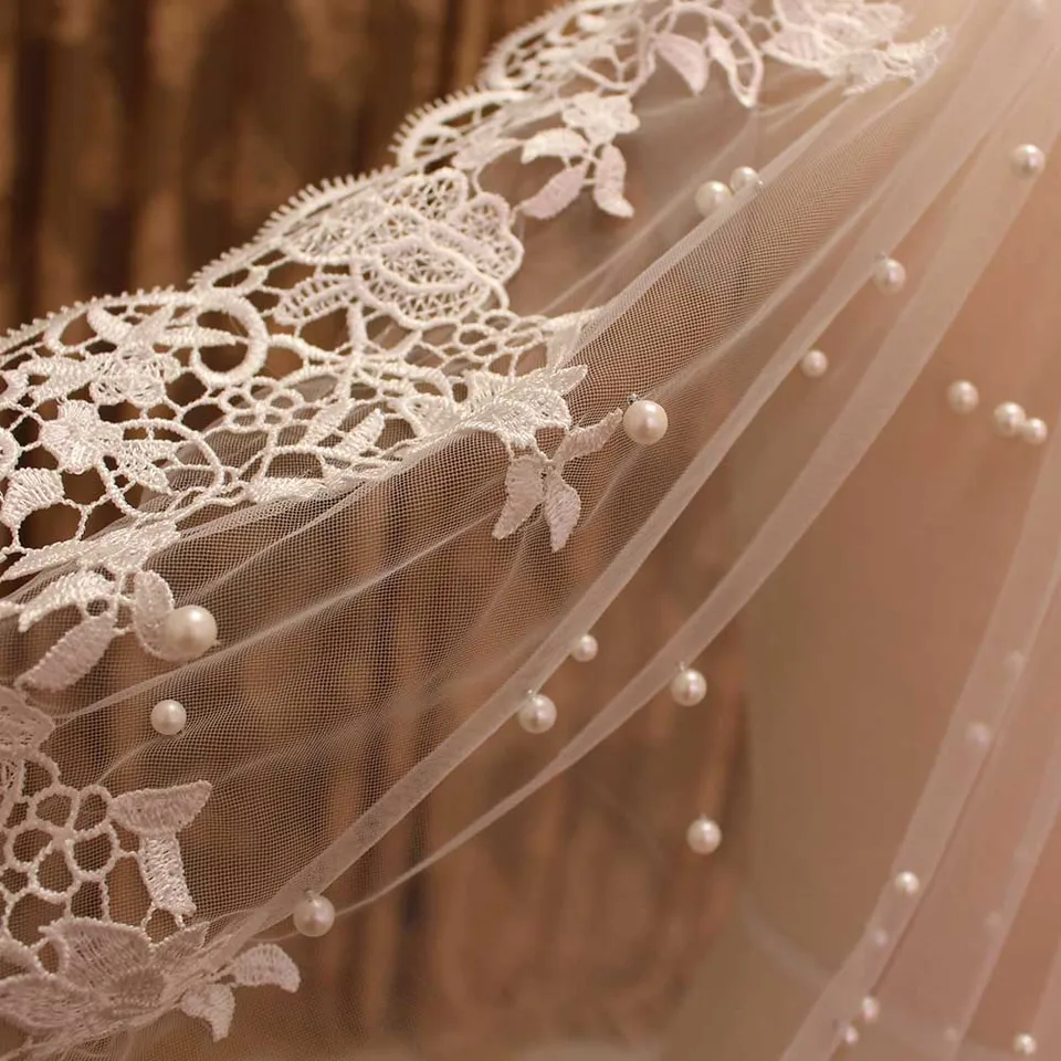 TEWAX Nuovi 2 strati di veli da sposa con pettine applique pizzo bordo breve velo da sposa