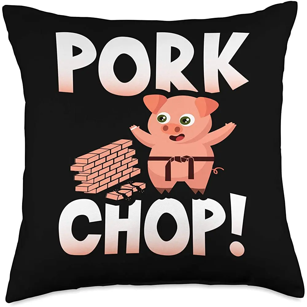 Funny Karate Chop Tees Pork Funny Karate Chop Shirt Throw Pillow, 18x18