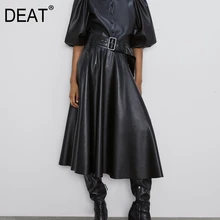 [DEAT] Зимняя мода, новая модель, Стильная однотонная плиссированная юбка с высокой талией, тонкая Высококачественная юбка из искусственной кожи AT907