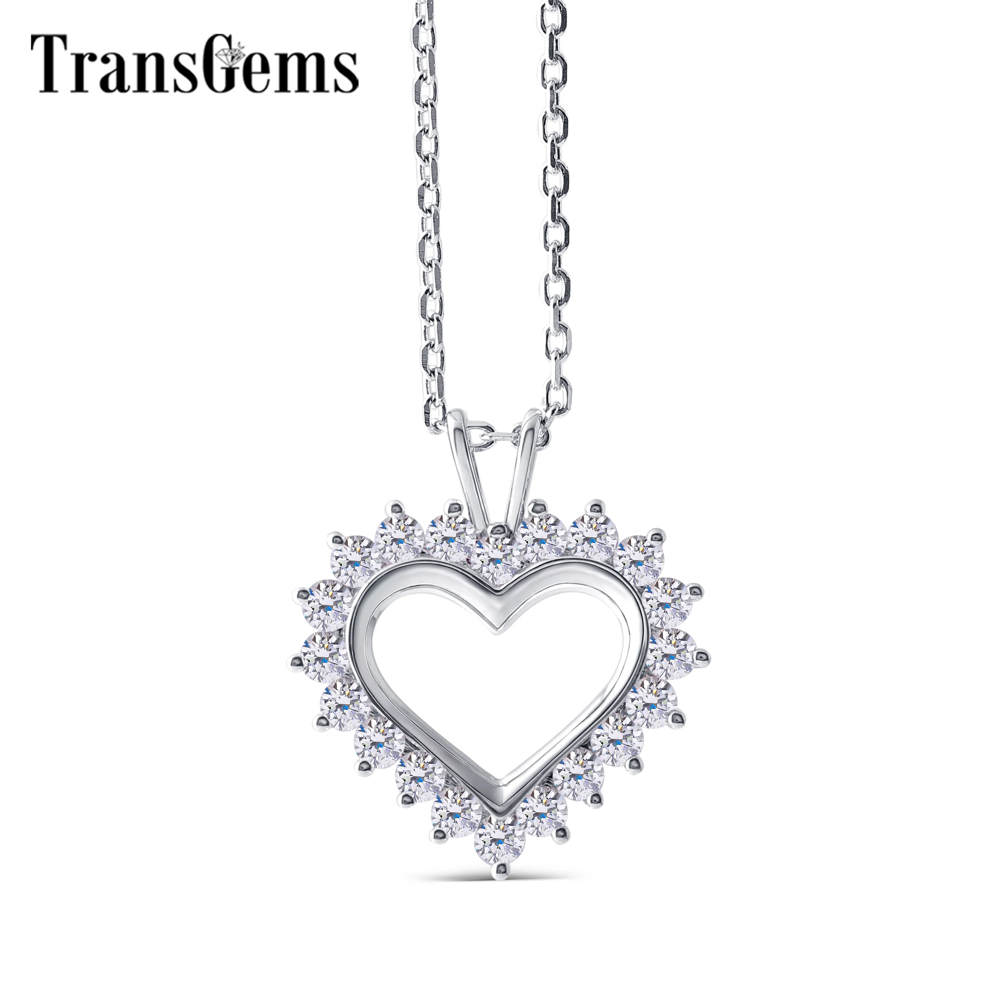 Transgems 10K White Gold 2.5mm F Color Moissanite Heart Shape Pendant for Women Wedding Engagement Christmas Gifts Gold Jewlery