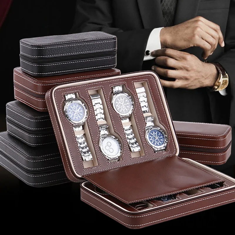 

Watch Box PU Leather Portable Package Display Container Storage Holder Travel Organizer