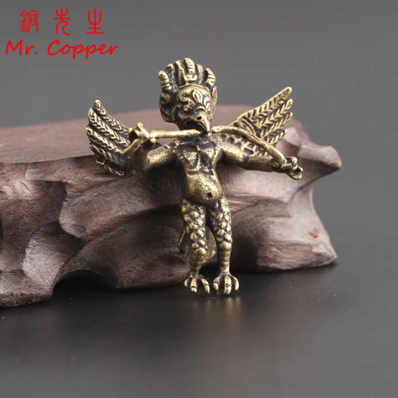 9/" Tibet Exquisitely Carved Brass Winged Eagle Lei Zhenzi Statue