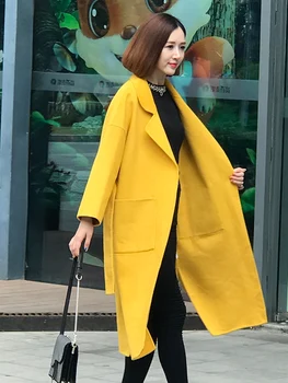 

2019 Winter Yellow Woolen Coat Female 70% Cashmere Double-sided Woolen Coat In The Long Section Abrigos Mujer Elegante J11042