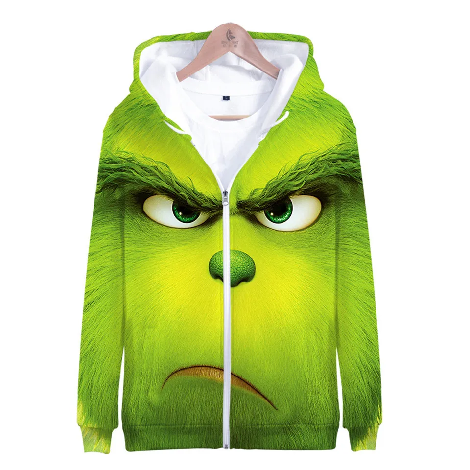  Hot Sale Movie The Grinch 3D Printed Hoodies Fashion Zipper Hoodie Sweatshirt Harajuku Streetwear J