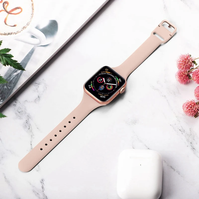 Тонкий ремешок для спортивных часов для apple watch band 44 мм 40 мм для iwatch 5 4 3 band 42 мм 38 мм correa узкий тонкий мягкий силиконовый ремень браслет