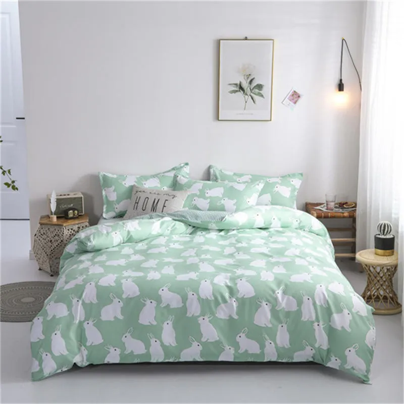 

High Quality Cute Rabbit Pattern 3/4pcs Bedding Set Duvet Cover Pillowcase Flat Sheet Set Home Textile Wholesale Dropshipping