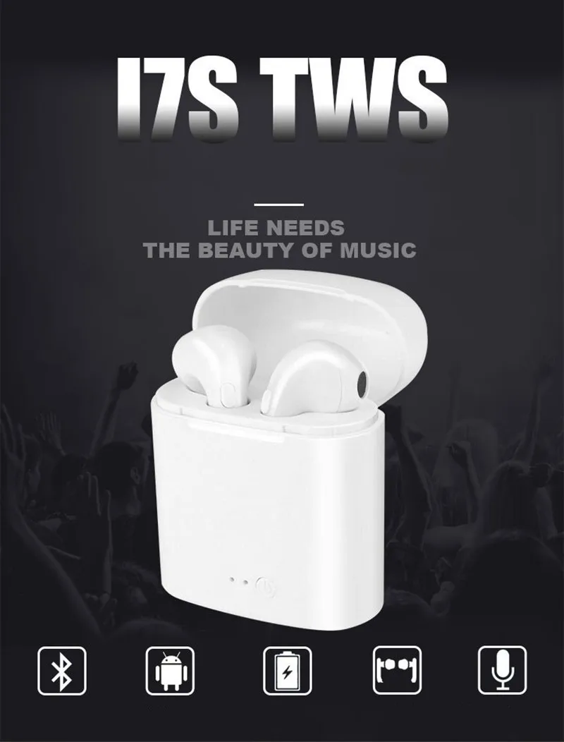 Горячие i7s TWS Bluetooth беспроводные наушники для зарядки стерео гарнитура наушники микрофон для всех смартфонов