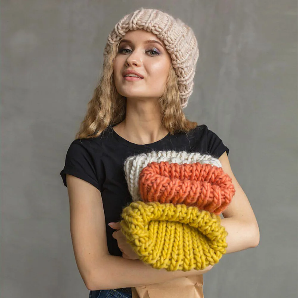 Популярные модели, вязанная шапка, модная Осенняя зимняя теплая шерстяная шапка, одноцветная простая шапка для женщин, рождественский подарок