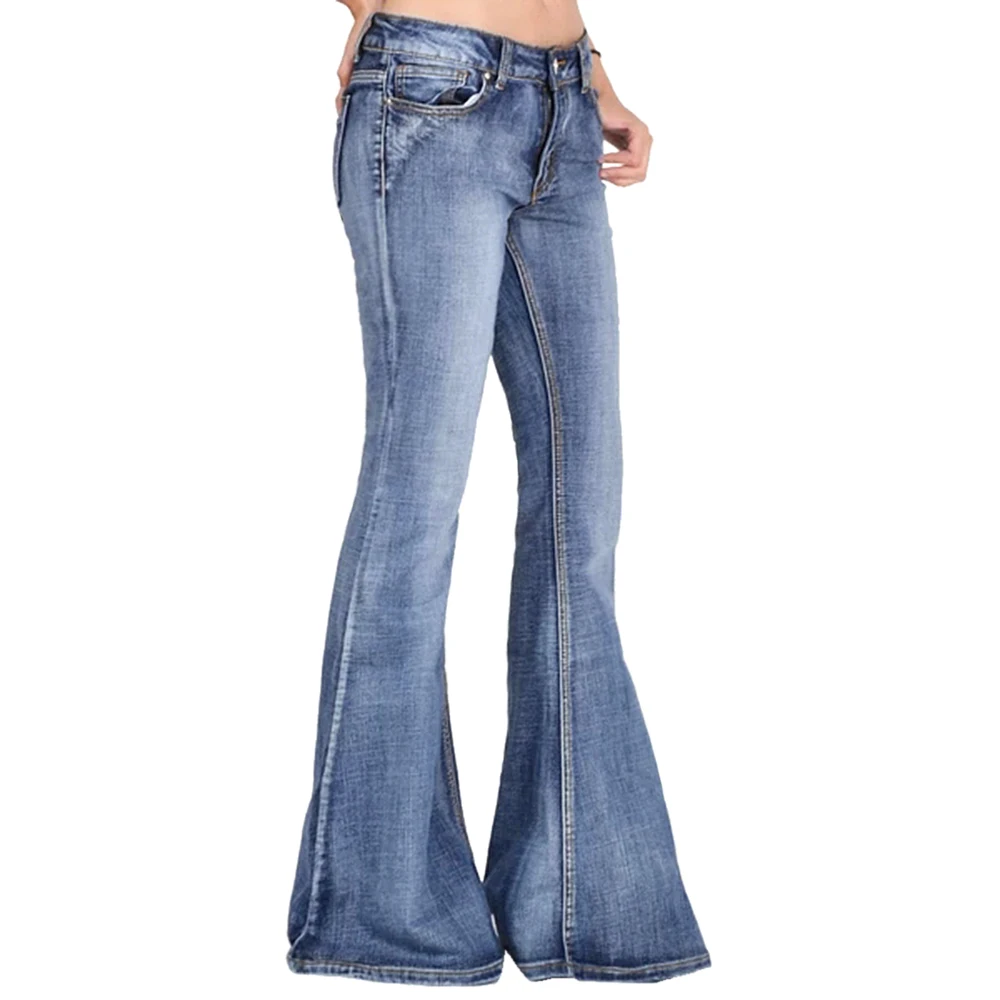 Light Blue Модные женские модные тонкие повседневные джинсы, женские повседневные брюки с высокой талией, широкие брюки, расклешенные брюки, длинные штаны - Цвет: Light Blue