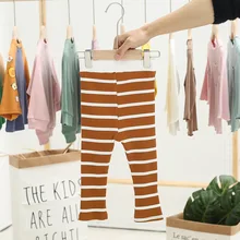 Tong Home/Новинка года; сезон весна; стильная детская одежда в Корейском стиле; Универсальные леггинсы в полоску для маленьких девочек; брюки