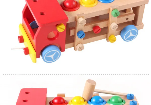 Wooden Children'S Educational Toy Multi-functional Assembled Building Screw Car Toy Knock the Ball Toy