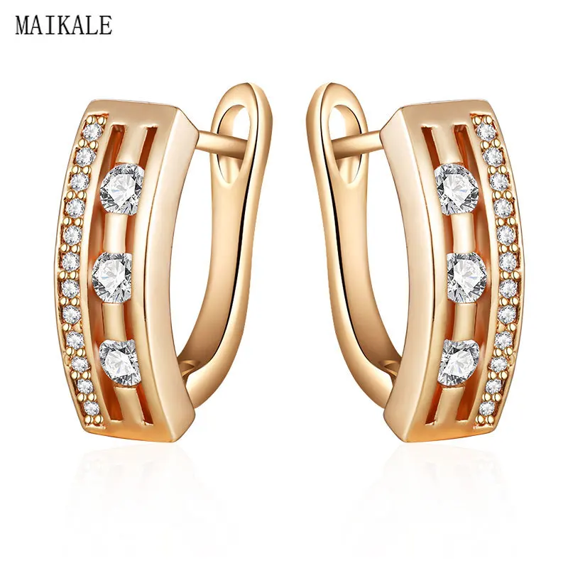 MAIKALE, простые u-образные серьги-гвоздики для женщин, циркониевые бусины, золотые, серебряные, полые кубические циркониевые серьги, модные ювелирные изделия