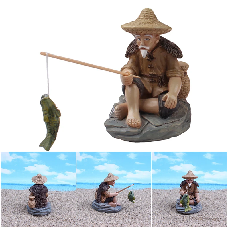 Pesca Old Man Resin Figure Statue Garden Ornament Micro-Landscape Garden Craft Nuovo