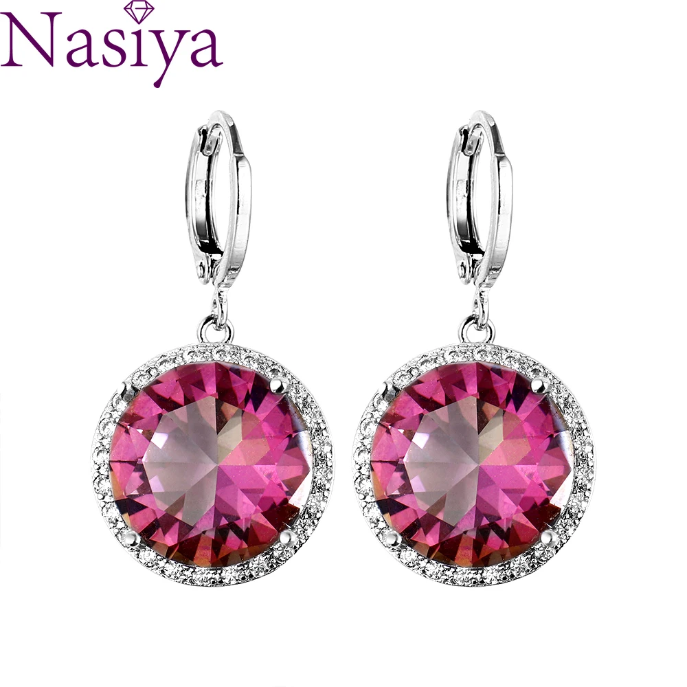 

Fine Jewelry Multi-Color Earrings Round 15MM Cubic Zirconia Earrings Girls Women's Party Gifts Wholesale Boutique Anniversary