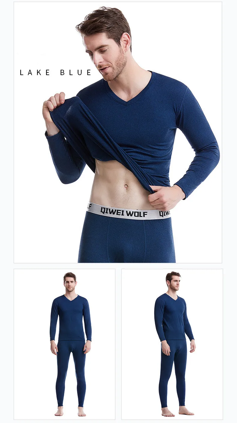 Men's seamless thermal underwear set youth V-neck autumn autumn pants Slim line clothes line pants bottoming shirt
