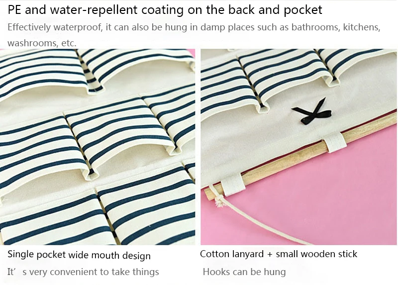 6/8 lattice multi-layer storage bag linen striped small items storage bag home storage bag kitchen hanging bag wall hanging bag