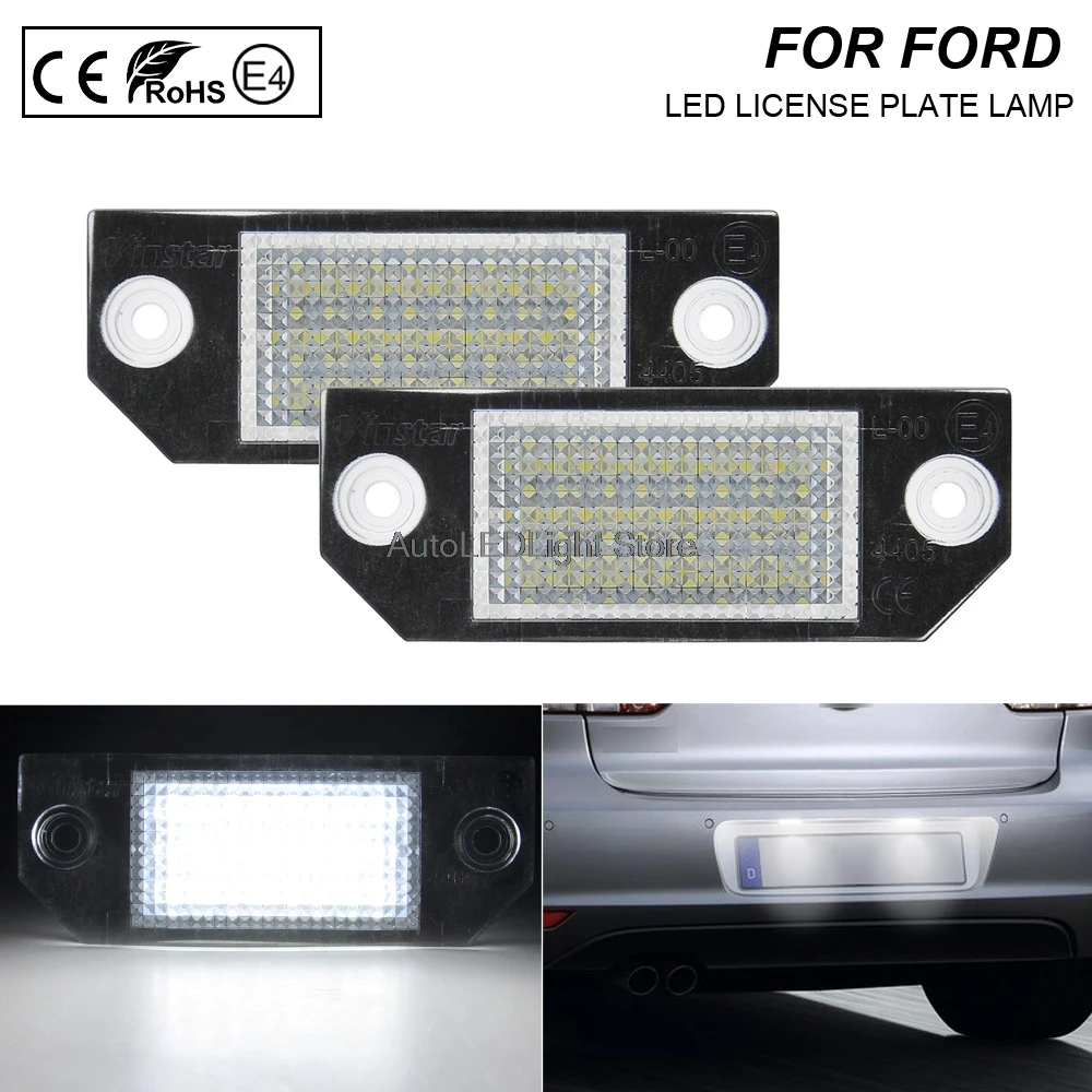 

2pcs Car LED License Number Plate Light Lamp Clear Light For Ford Focus C-MAX MK2