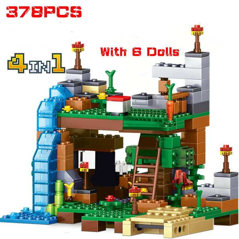 Набор строительных блоков 4 в 1 Ocelot Tree House с фигурками Стива совместимые My World