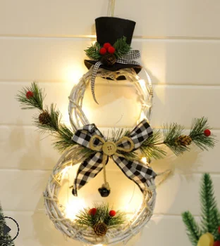 

New Christmas Decoration Rattan Wreath with Light Pine Branch Decor Glowing Household Pendant
