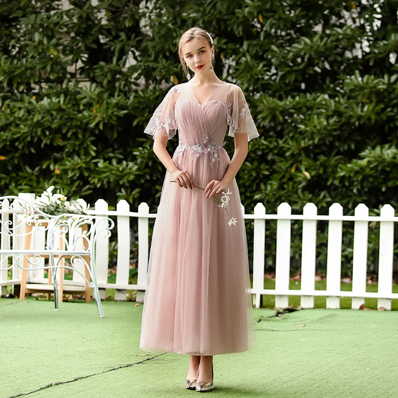 D long pink Бордовые Платья для подружки невесты, розовое Тюлевое длинное платье для свадебной вечеринки для женщин, вырез лодочкой, сексуальное платье для выпускного вечера, vestido de festa Longo - Цвет: D long pink
