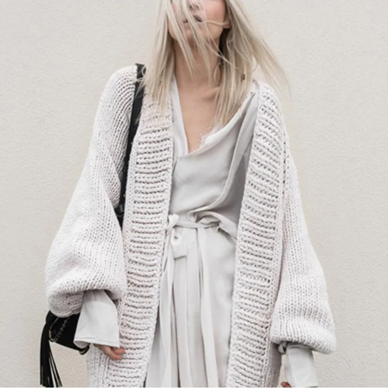 

KIYUMI Sweater Cardigan Loose Wild Solid Sweater Lazy Wind Cardigan 2019 Autumn Winter Korean Knitted Oversized Sweater Cardigan
