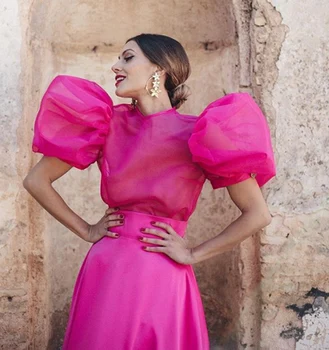 

Womens Sheer Mesh Ladies Top Summer Short Sleeve See Through T-Shirts O Neck Puff Sleeve T Shirt Solid Color