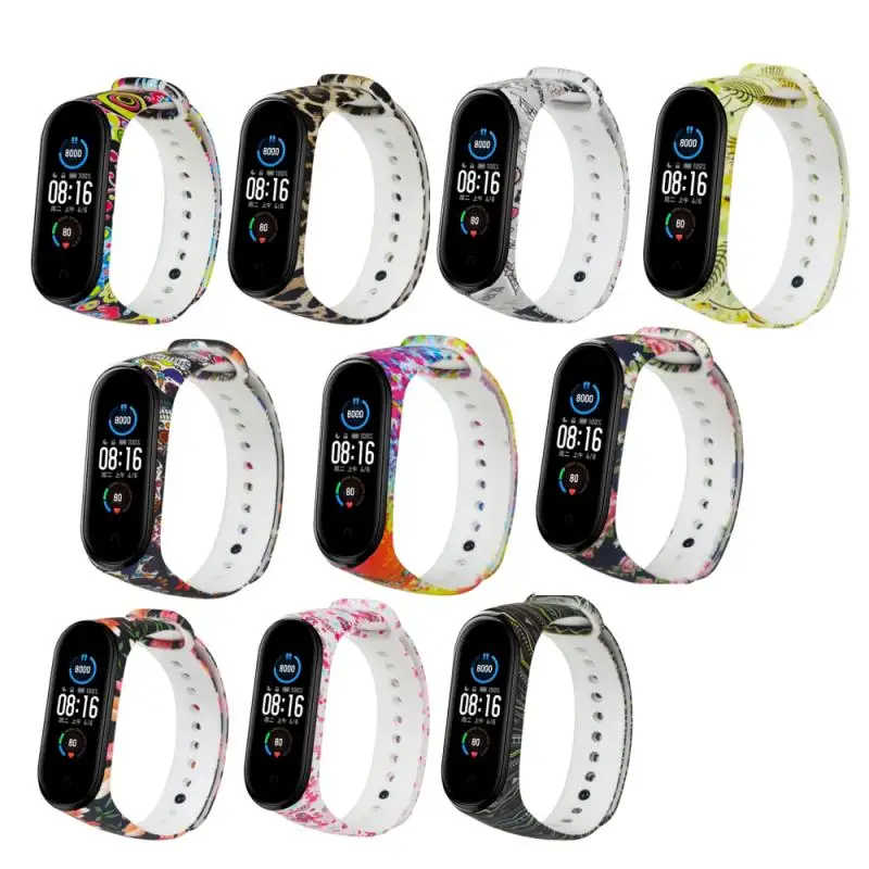 Силиконовый браслет с цветочным принтом для Mi Band 5 модный спортивный ремешок Xiaomi