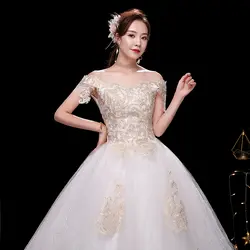 2019 элегантное кружевное свадебное платье с открытыми плечами и вырезом лодочкой, недорогое роскошное свадебное платье на шнуровке, 100%