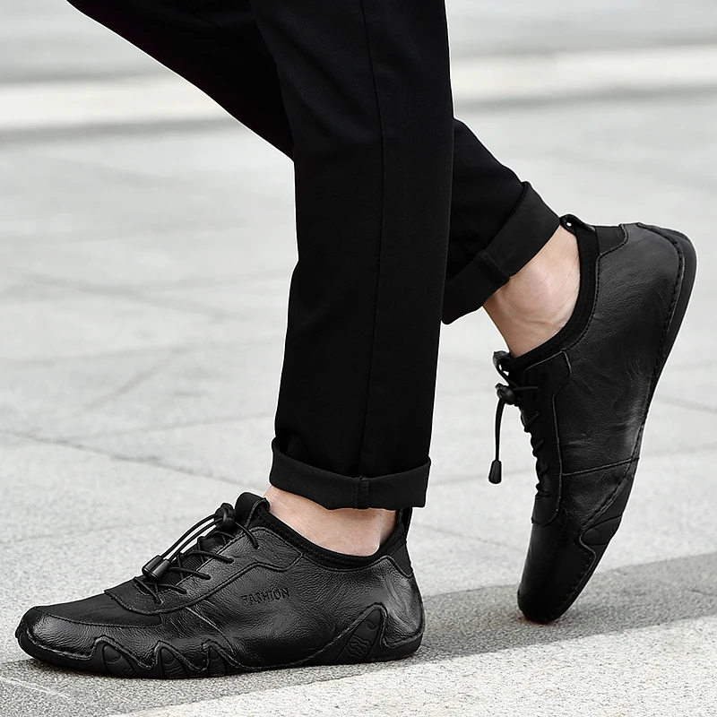 Classic Soft Men Casual Shoes Genuine Leather Casual Male Loafers Lace-Up Driving Shoes Men's Male Loafers Footwear HC-502