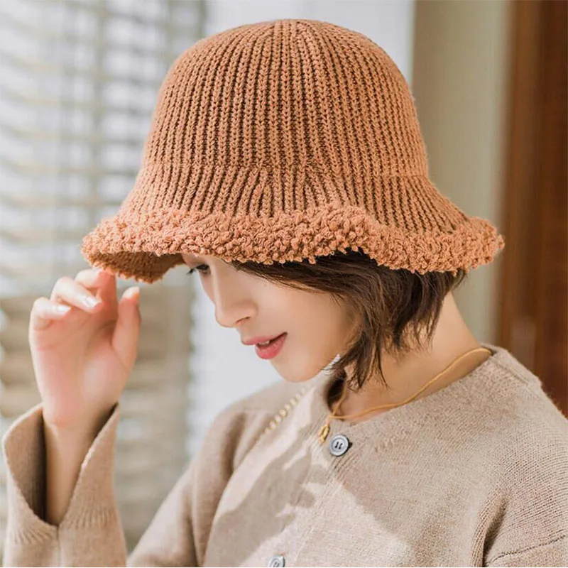 HANGYUNXUANHAO осень зима женские вязаные шапки ведро модные теплые толстые складные вязаные шапочки повседневные Шапки