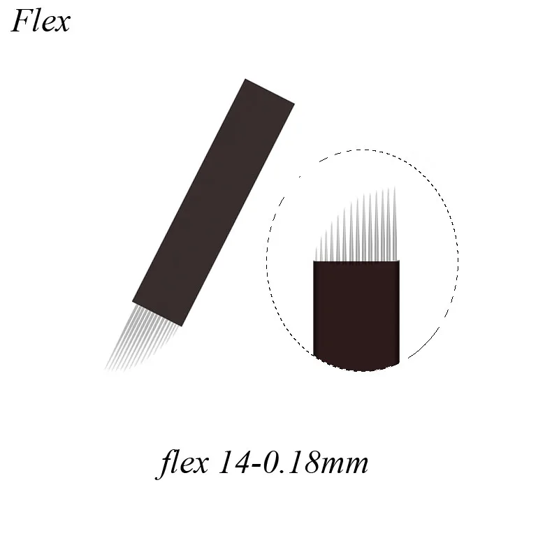 LÂMINAS FLEX TEBORI 14 PONTAS микроблейдинг иглы кривая Флекси 0 18 мм для бровей ручное